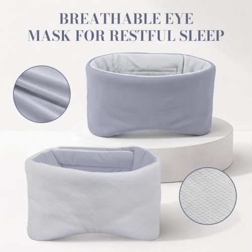 Sleep Mask for Women Men, Reversible Eye Mask Sleeping with Cozy & Cooling Sides, Adjustable Velcro Band, Blackout Face-Hugging Padded Eye Cover for Sleeping Travel Office, Grey/White - Image 6