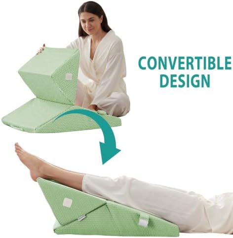 Bedluxe Wedge Pillow for Sleeping, Adjustable 9&12 Inch Foldable Bed Wedge Pillow Set, Orthopedic Memory Foam Triangle Pillows Wedge, 7-in-1 Elevated Pillows for Leg and Back Support, Green - Image 3