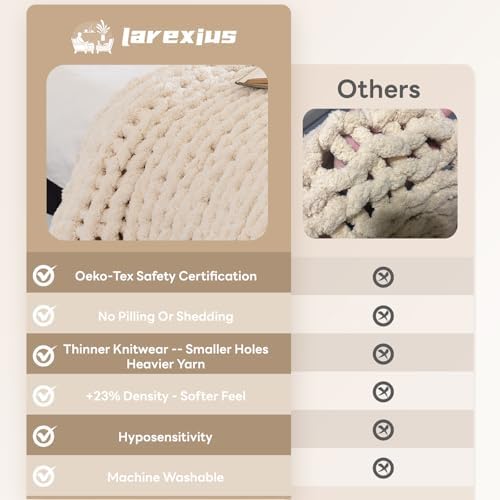 Chunky Knit Throw Blanket for Couch，40x50 Inches Cream - Image 5