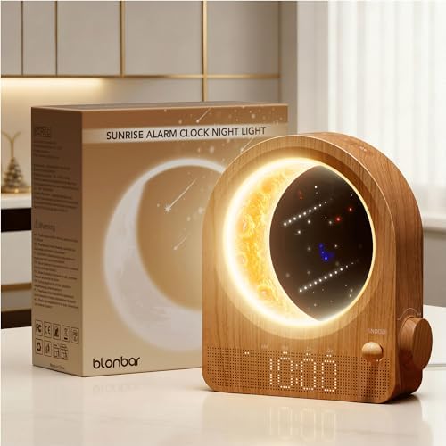 blonbar Dual Alarm Clock for Heavy Sleepers, Dimmable Moon Lamp Gifts by blonbar