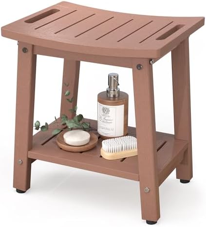Waterproof HDPE Shower Bench for Inside Shower, Shower Stool, Brown by BEKVEMLIVING