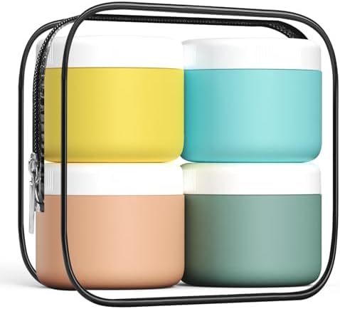 kuangre Travel Containers for Toiletries, Silicone Cream Jars BPA-Free, Leak-proof 3oz Travel Size Containers, Portable Size Silicone Jars with Lid for Cosmetic Face Hand Body Cream (4 Pack) by Kuangre