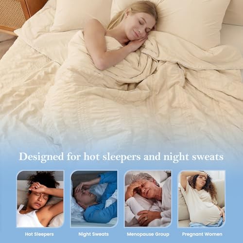 Cozy Bliss Striped Seersucker Cooling Comforter King Size, Lightweight Airflow Silky Cooling Bedding with Q-Max>0.45 for Bedroom, Home Decor, Hot Sleepers & Night Sweats, Khaki 106"×90" - Image 4