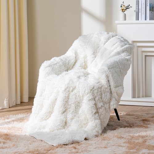Topblan Faux Fur Weighted Blanket Queen Full Size, 60x80 inches 20lbs Sherpa Fleece Heavy Bed Blanket for Invididual Use, Cozy & Relaxing All Night, Cream by Topblan