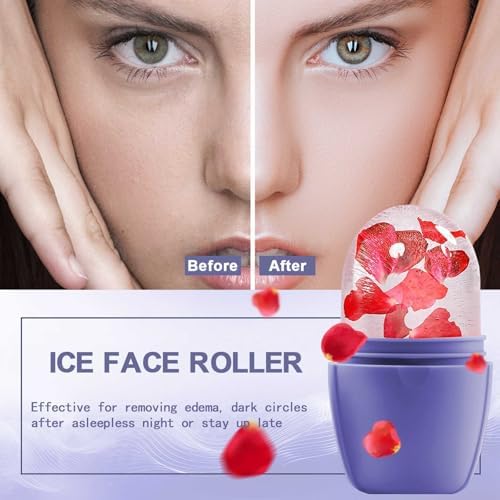 XHJRI Ice Face Roller Massager,Ice Cube Roller for Face, Eyes and Neck Naturally Conditioning and Skin Care,De-Puff Eye Bags,Reduce Migraine Pain,Reusable Massage Silicone Ice Mold (New Purple) - Image 2