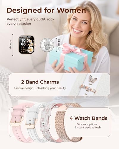 Smart Watch for Women, 30-Day Battery Life, Bluetooth Call (Answer/Make), 1.85" HD Fitness Tracker with Heart Rate Sleep SpO2 Monitor, 100+ Sports Modes, 4 Bands & 2 Charms, Android iPhone Compatible - Image 3