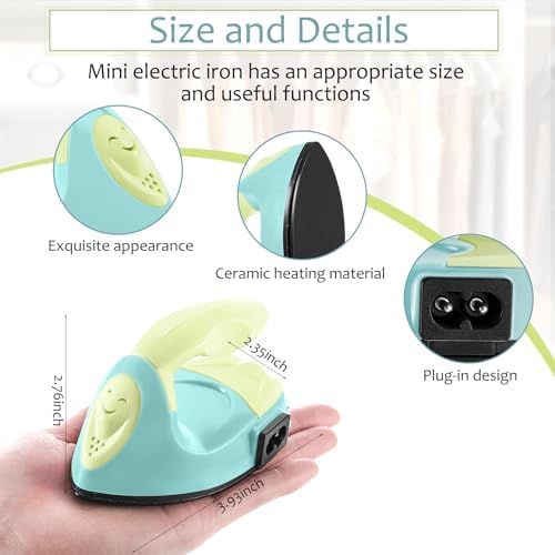 Honoson Mini Craft Iron Mini Heat Press Small Iron 3.93 x 2.36 x 2.76 In Portable Handy Tiny Flatiron with Charging Base Accessory for Fuse Bead Patch DIY Heat Transfer Vinyl(Light Yellow, Mint Green) - Image 2