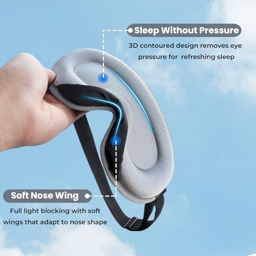 3D Sleep Mask for Women & Men, 100% Blackout Eye Mask for Sleeping, Zero Pressure Deep Sleep Blindfold with Adjustable Strap for Side Sleepers, Airplane Travel, Silver Grey - Image 2