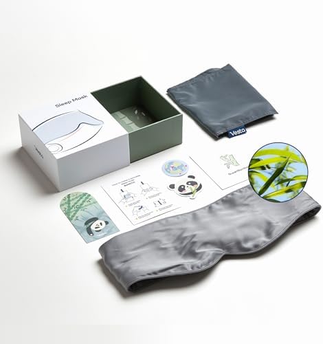 Vesta 100% Bamboo Viscose Sleep Mask, Silky Soft, Adjustable, Full-Size for Total Blackout, Perfect for Sleep, Travel & Nap, Includes Travel Bag and Gift Box (Glacier Grey) by Vesta