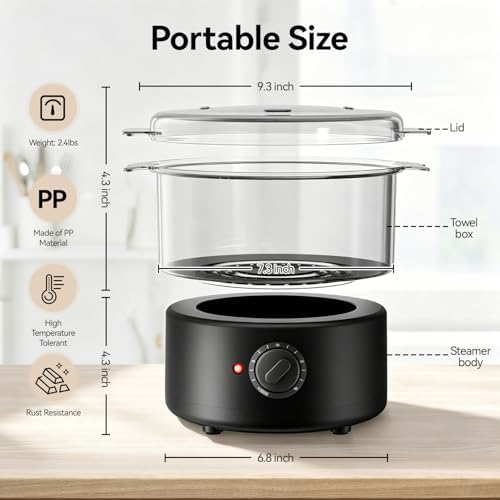 Mini Hot Towel Warmer - 1 min Steam & 60℃ in 20mins, Towel Steamer for Facials/Barber/Massage, Portable 2.4lbs Small Heater for Home Spa/Bathroom/Light Salon Use (Black-X-Small) - Image 3