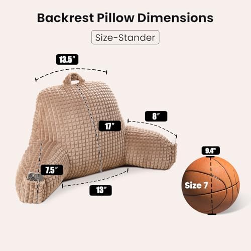 Reading Pillow with Arms for Sitting in Bed,Backrest,Khaki Flannel,M - Image 3