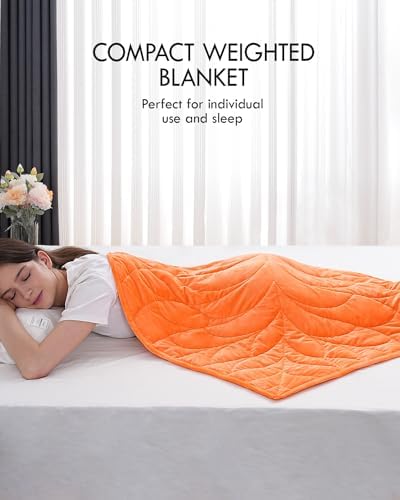 Kaisa Weighted Lap Blanket for Adults, 7lbs 41" x 53", Leaf Pattern, Orange - Image 3