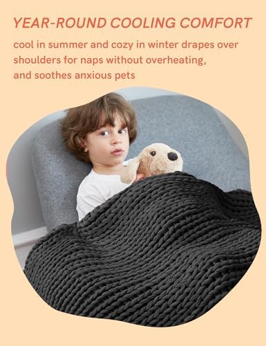 YnM Cooling Weighted Blanket, 100% Cotton Handmade Chunky Knitted Blanket, Weighted Lap, Breathable Heavy Blankets, Machine Washable Throw for Sleep or Home Decor (Dark Grey, 35x40 Inch, 5lbs) - Image 5