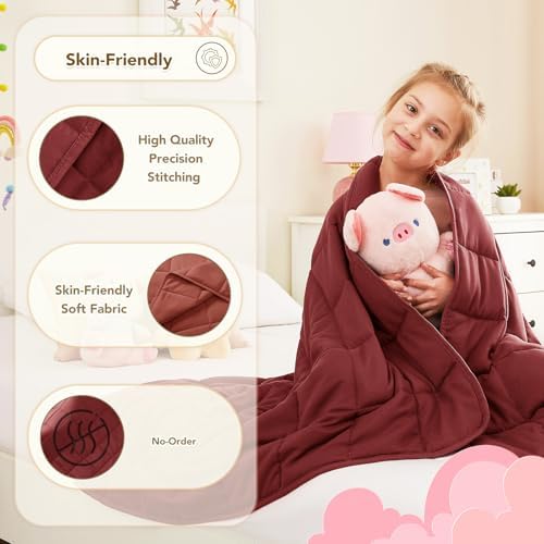 CuteKing Weighted Blanket - Weighted Blanket with Premium Glass Beads - Breathable Heavy Blanket for Comfort Sleep - Thick Blanket All Season (10lbs, 48"x72", Claret Red) - Image 5