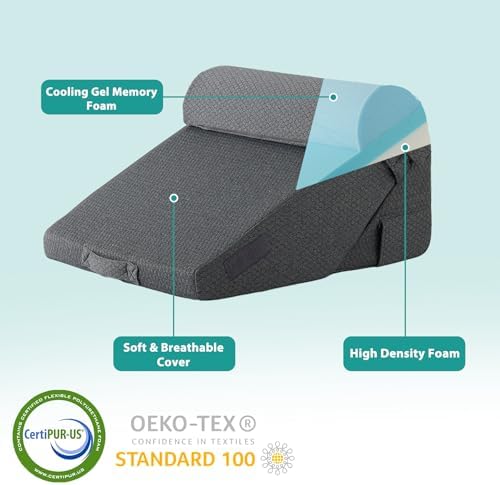 Bedluxe Adjustable 4pcs Bed Wedge Pillow Set, Memory Foam Wedge Pillow Post Surgery for Back, Neck, Leg Pain Relief, Pillow Wedge for Sleeping, Sitting up in Bed, Acid Reflux and GERD, Dark Grey - Image 4
