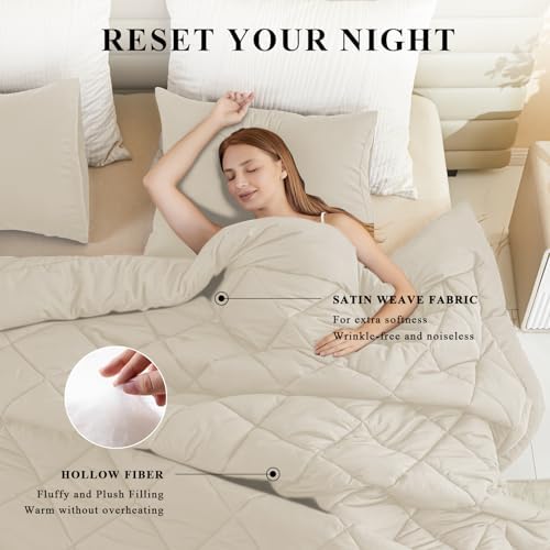 Oversized King Comforter, Extra Large King Size Comforter Oversized, All Season Soft Lightweight Quilt Down Alternative Duvet Insert with 8 Corner Tabs(120x120, Beige) - Image 3
