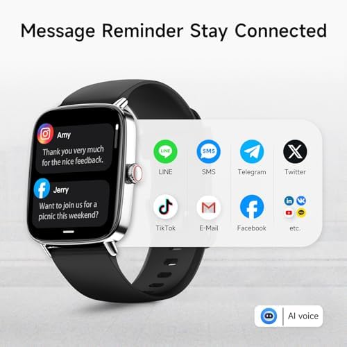 Smart Watch for Men Women, 1.85" HD Smartwatch Compatible iPhone/Samsung/Android (Answer/Make Calls), 100+ Sport Modes Fitness Tracker with Heart Rate/Sleep/SpO2 Monitor, IP68 Waterproof, 2 Bands - Image 2
