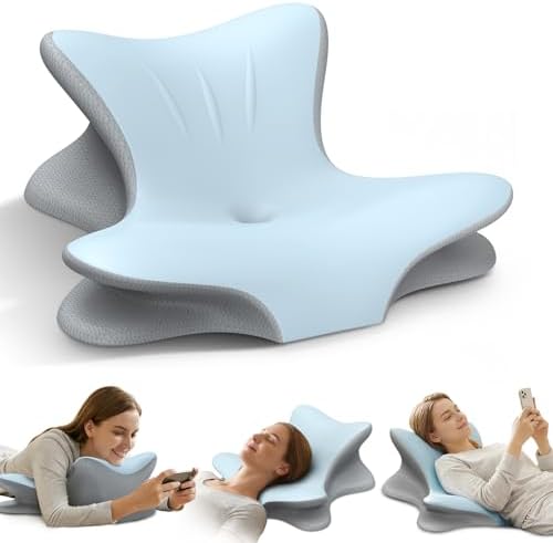 Cervical Neck Pillow for Pain Relief, Ergonomic Reading Pillow for Bed, Orthopedic Wedge Pillow Back Support Pillow, Contour Memory Foam Pillows for Sleeping, Couch Floor Use Lying Reading (Blue) by TujamiCervicalNeckPillow