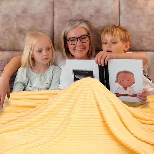Bnuitland Light Yellow Fleece Throw Blanket 90"x108",300GSM Large Big Soft Cozy Warm Lightweight Stripe Pattern for Bed Sofa Home Decor,Suitable for Adults Family All Season - Image 6