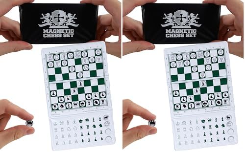 WE Games Mini Magnetic Travel Chess Set – 6-Inch Foldable Board with Durable Vinyl Pieces & Extra Queens– Indoor & Outdoor Magnetic Chess Game - White Logo (Pack of 2) by WEGames