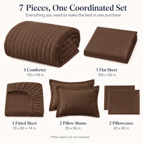 CozyLux Oversized King Comforter Set 120x98 in, 7-Piece Brown Seersucker - Image 2