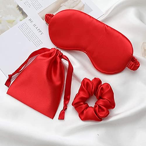Red Sleep Eye Mask, Blackout Silk Satin Travel Blindfold Set Women - Image 4
