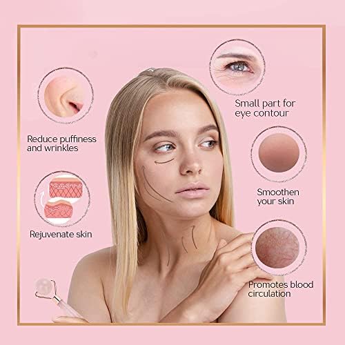 Rose Quartz Facial Roller, Gua Sha Jade Roller, Face Massager, Anti-Aging Face Roller with Handle for Women, Pink Skin Roller, Natural Beauty Skin Care Tool to Reduce Wrinkles and Relax Face Muscles - Image 3