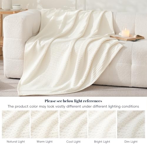 PHF Lightweight Waffle Weave Blanket Twin Size 66"x 90", Soft Woven Summer Blanket for Hot Sleepers - Aesthetic Home Decor for Couch Bed Sofa, Pet Friendly, Cream - Image 5