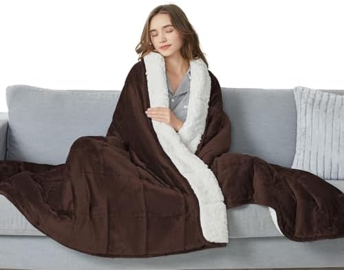 yescool Weighted Blanket for Adults (15 lbs, 60" x 80", Brown) Heavy Blanket for Sleeping Perfect for 140-160 lbs, Queen Size Breathable Blanket with Premium Glass Bead, Machine Washable - Image 2