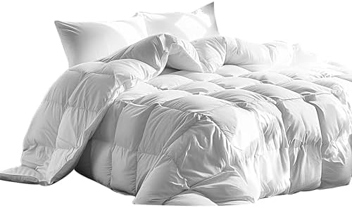 Serta Goose Feather Down Fiber Comforter Twin Size - 100% Cotton Cover Duvet Insert - Hotel Luxury Hypoallergenic Bedding Comforter Light Warmth 68 x 90 Inch White by Serta