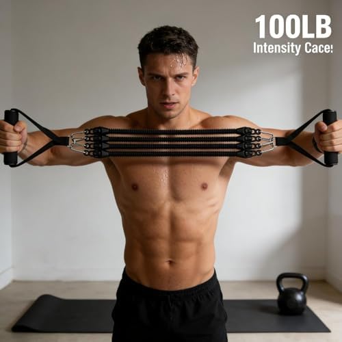 100LB Pedal Resistance Band with Handle, Portable Adjustable Tension Rope, Heavy Duty 4-Tube Full Body Exercise Equipment Set for Home Workout - Image 5