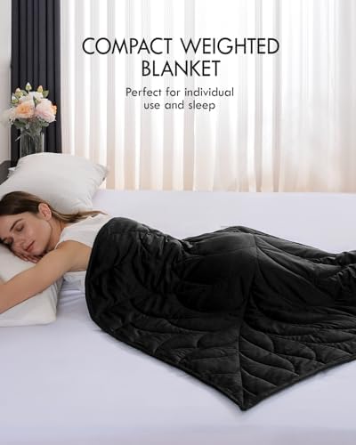 Kaisa Weighted Lap Blanket for Adults, 7 lbs 41" x 53", Leaf Pattern, Black - Image 3