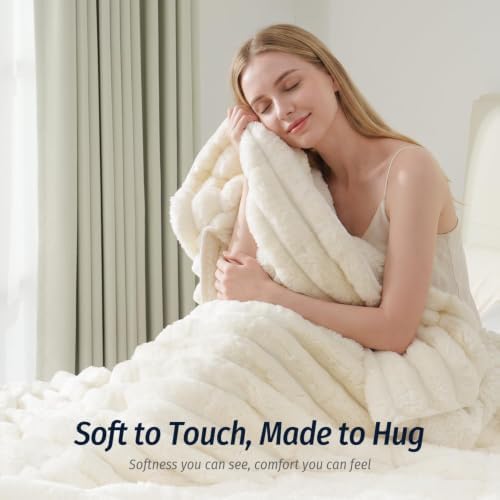 Fleece Weighted Blanket for Adults 48" x 72" 12lbs Striped Blankets,White - Image 2