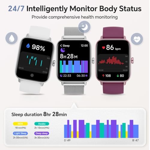 Smart Watches for Women Men (2 Bands), 1.85" HD Alexa Smart Watch for Android Phones & iphone Compatible, 120 Sport Modes Fitness Watch, Heart Rate/SpO2/Sleep Tracker, 3ATM Waterproof Pedometer Watch - Image 4