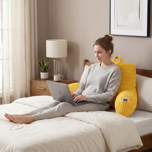 Reading Pillow for Sitting in Bed with Arm,Yellow Corduroy,M - Image 2