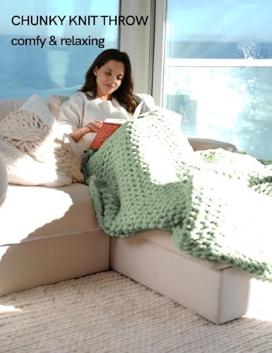YnM Chunky Throw Blanket, Medium-Weight, Hand Knitted with Chenille Yarn, Skin Friendly, Ventilated and Breathable, Machine Washable, Home Décor Piece for Couch, Sofa and Bed (Sage Green, 30x40 Inch) - Image 6