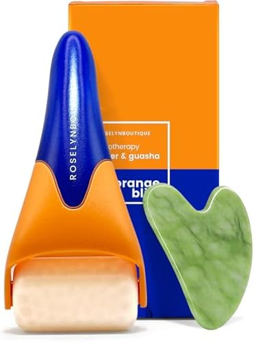 ROSELYNBOUTIQUE Ice Roller for Face &Gua Sha Facial Tools - Fine Lines Puffiness Facial Massager Skin Care Tools Self Care Gifts for Men Women (Orange Blue) by ROSELYNBOUTIQUE