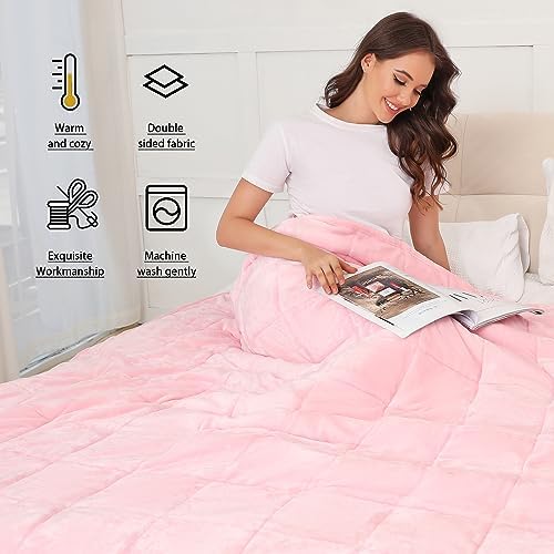 Alomidds Sherpa Fleece Weighted Blanket for Adult,12 lbs Twin Size Weighted Blankets with Ultra-Soft Fleece and Cozy Thick Warm Sherpa,Fluffy Flannel Heavy Blanket for Sofa Bed,48 x 72 inches,Pink - Image 5