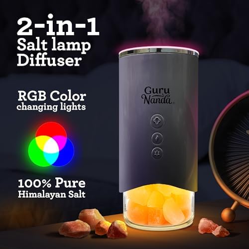 GuruNanda Saltair Lamp Essential Oil Diffuser & Humidifier Aromatherapy Mist with Changing Light - Himalayan Salt - White - 100mL - Image 3