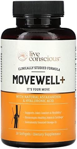 Live Conscious Joint Health Supplement - MoveWell Plus Antarctic Krill Oil, Natural Astaxanthin and Hyaluronic Acid | Outperforms Glucosamine by LiveConscious