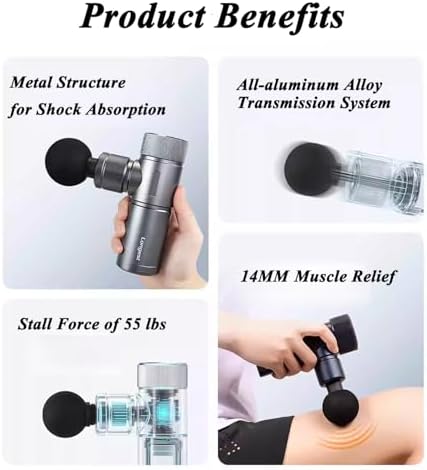 LONGEST Mini Massage Gun for Pain Relief, 4 Heads, Purple - Image 3