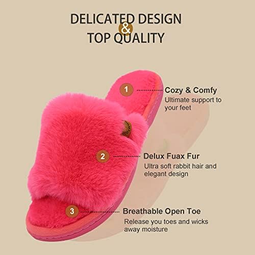 Onmygogo Indoor Slippers for Women Open Toe with Memory Foam, Soft Faux Fur Nonslip House Slippers - Image 4