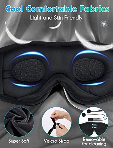 LC-dolida Sleep Mask with Bluetooth Headphones,Sleep Headphones Bluetooth Sleep Mask 3D Sleeping Headphones for Side Sleepers Best Gift and Travel Essential (Elegant Black) - Image 5