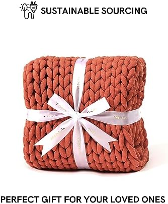 YnM Chunky Throw Blanket, Medium-Weight, Hand Knitted, Skin Friendly, Ventilated and Breathable, Machine Washable, Home Décor Piece for Couch, Sofa and Bed (Exotic Orange, 40x50 Inch) - Image 6