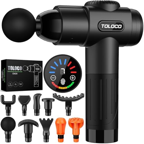 TOLOCO Massage Gun, Deep Tissue Back Massage for Athletes for Pain Relief, Percussion Massager with 10 Massages Heads & Silent Brushless Motor, Relaxation Gifts for Men Women, Black by TOLOCO