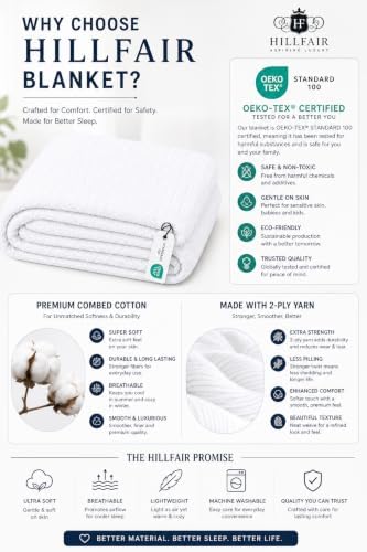 HILLFAIR 100% Combed Cotton Blanket– Queen Bed Blanket– Soft Cozy Warm Multipurpose Throws for Luxury Home Decor– 90 x 90 inch Queen Size Cotton Blankets for Beds- Bed Blankets for All Season- White - Image 3
