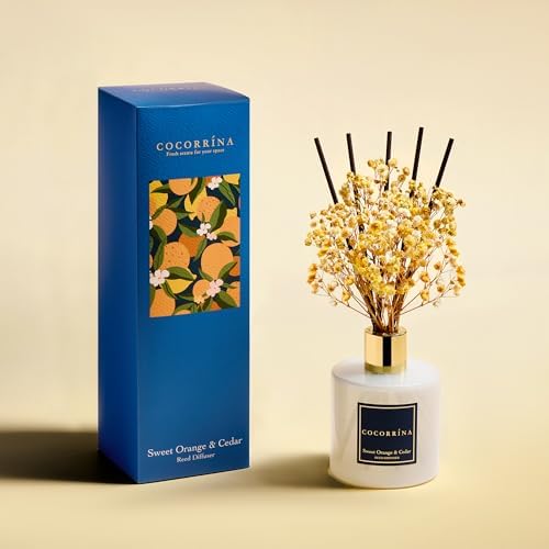 COCORRÍNA Reed Diffuser - Sweet Orange & Cedar 6.7 Fl.oz Reed Diffuser Set with Sticks & Preserved Baby's Breath, Reed Diffuser for Home Bathroom Shelf Decor - Image 2
