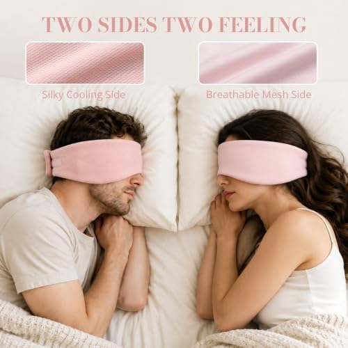 Sleep Mask for Women Men, Reversible Eye Mask Sleeping with Cozy & Cooling Sides, Adjustable Velcro Band, Blackout Face-Hugging Padded Eye Cover for Sleeping Travel Office, Pink - Image 3