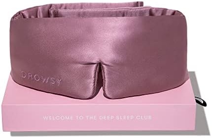 DROWSY Silk Sleep Mask - Face-Hugging, Padded Cocoon for Luxury Sleep in Total Darkness - 100% Pure Mulberry Silk (Damask Rose) by Drowsy