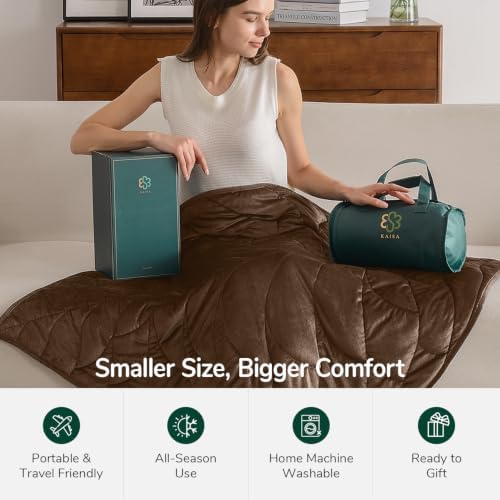 Kaisa Weighted Lap Blanket for Adults, 7 lbs 41" x 53", Leaf Pattern, Brown - Image 4